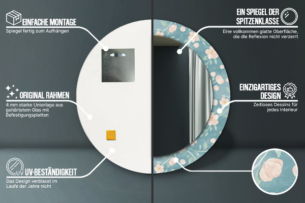 Rund spegel med tryck Blommönster