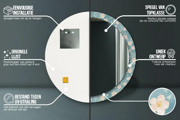 Rund spegel med tryck Blommönster