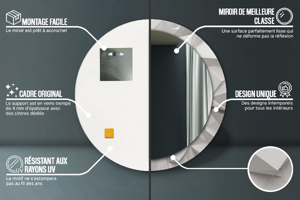 Rund spegel med tryck Abstrakt vit kristall