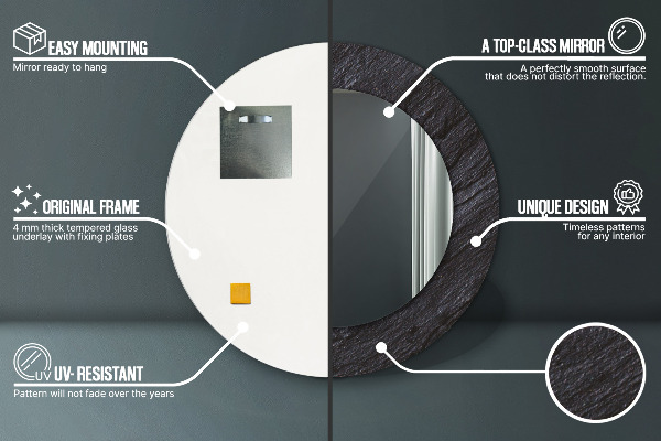 Rund spegel med tryck Svart sten