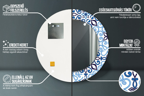 Rund spegel med tryck Blå arabiska mönster