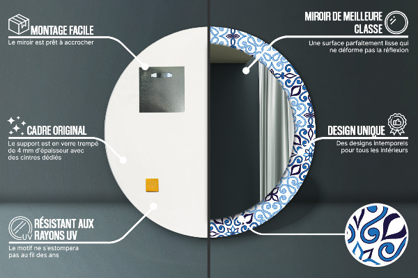 Rund spegel med tryck Blå arabiska mönster