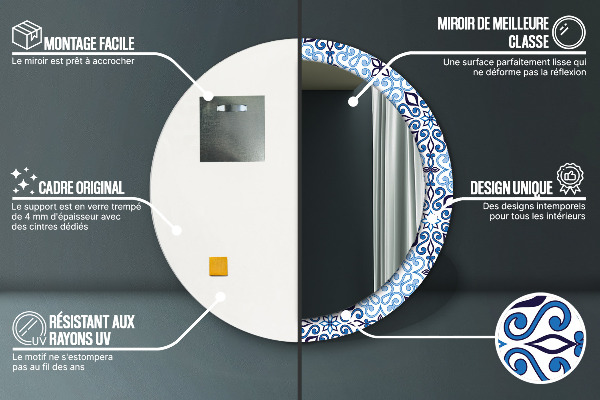 Rund spegel med tryck Blå arabiska mönster