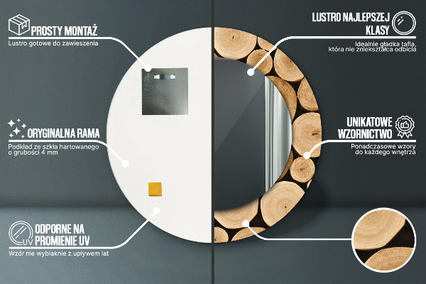 Rund spegel med tryck Trästockar