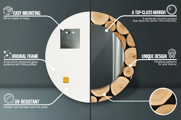 Rund spegel med tryck Trästockar