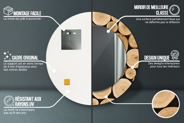 Rund spegel med tryck Trästockar