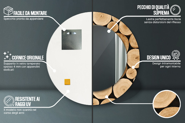 Rund spegel med tryck Trästockar