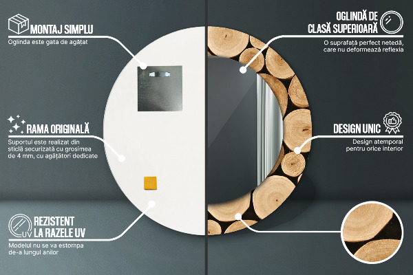 Rund spegel med tryck Trästockar