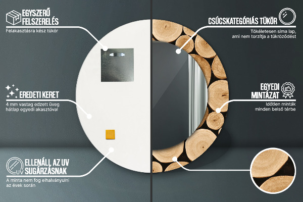 Rund spegel med tryck Trästockar