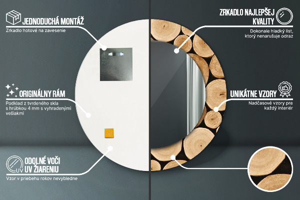 Rund spegel med tryck Trästockar