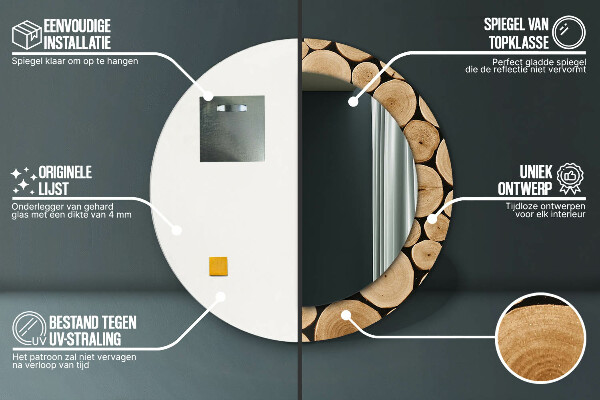 Rund spegel med tryck Trästockar
