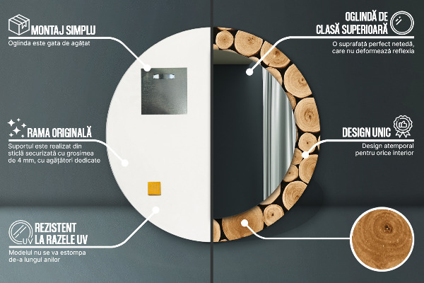 Rund spegel med tryck Trästockar