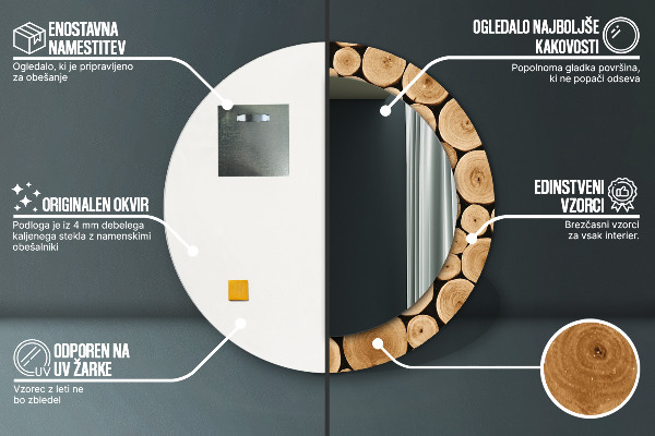 Rund spegel med tryck Trästockar