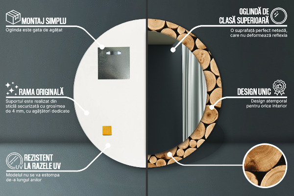 Rund spegel med tryck Trästockar