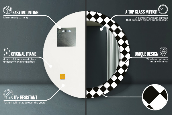 Rund spegel med tryck Schackbord