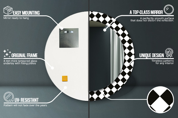 Rund spegel med tryck Schackbord