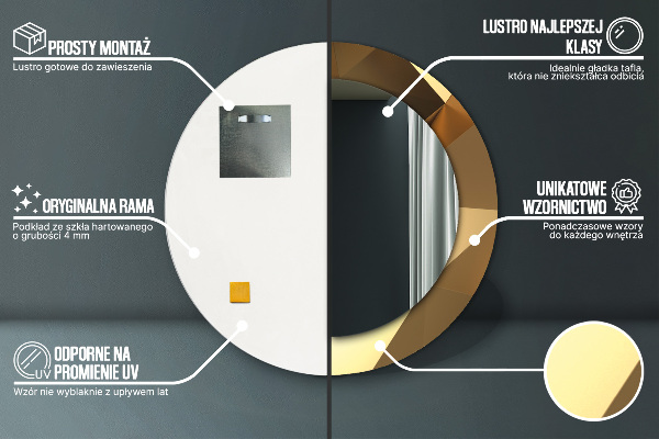 Rund spegel med tryck Guld abstraktion