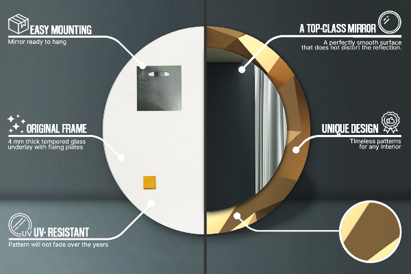 Rund spegel med tryck Guld abstraktion