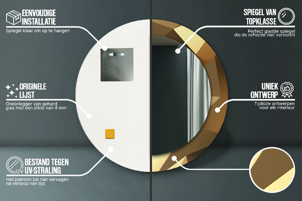 Rund spegel med tryck Guld abstraktion