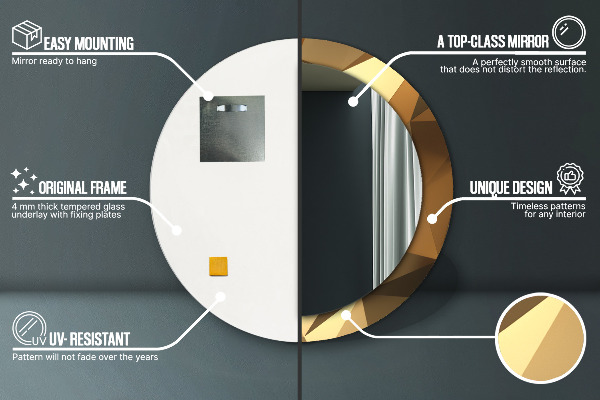 Rund spegel med tryck Guld abstraktion