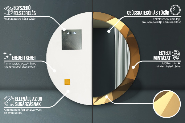 Rund spegel med tryck Guld abstraktion