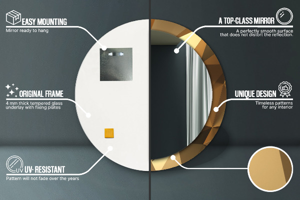Rund spegel med tryck Guld abstraktion