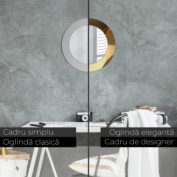 Rund spegel med tryck Guld abstraktion