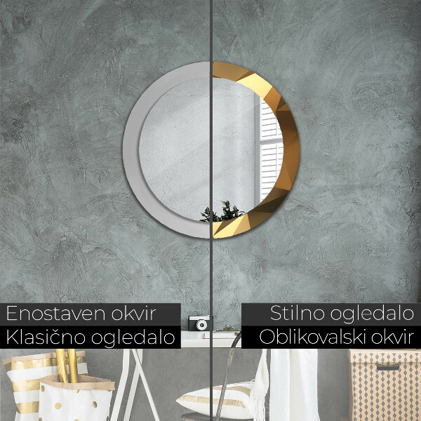 Rund spegel med tryck Guld abstraktion