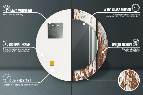 Rund spegel med tryck Vintage mörkt trä