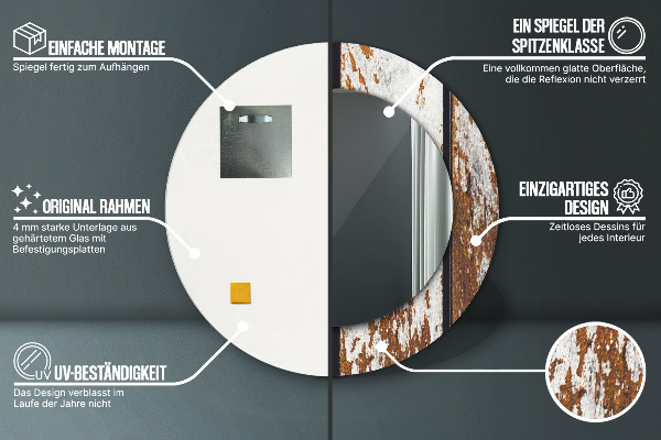 Rund spegel med tryck Vintage mörkt trä