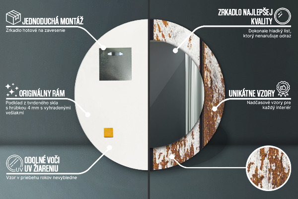 Rund spegel med tryck Vintage mörkt trä