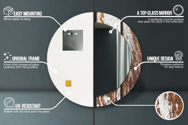 Rund spegel med tryck Vintage mörkt trä