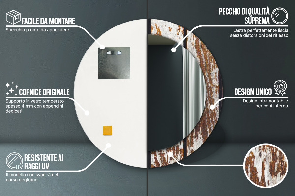 Rund spegel med tryck Vintage mörkt trä