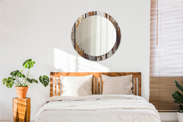 Rund spegel med tryck Vintage mörkt trä