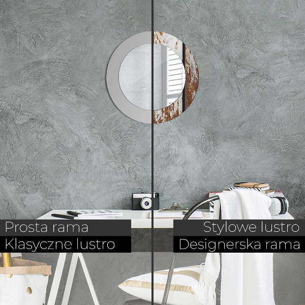 Rund spegel med tryck Vintage mörkt trä