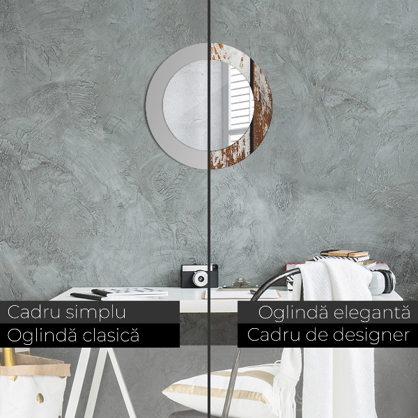 Rund spegel med tryck Vintage mörkt trä