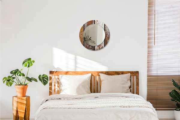 Rund spegel med tryck Vintage mörkt trä