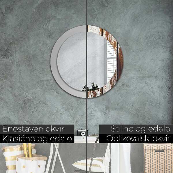 Rund spegel med tryck Vintage mörkt trä