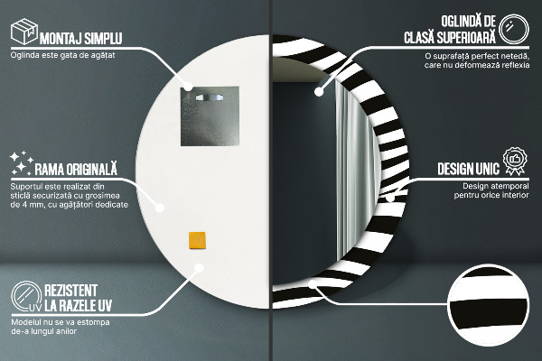 Rund spegel med tryck Abstrakt våg