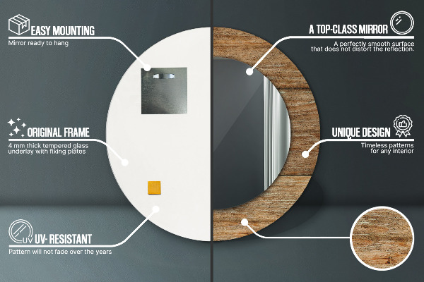 Rund spegel med tryck Gammalt trä