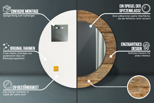 Rund spegel med tryck Gammalt trä