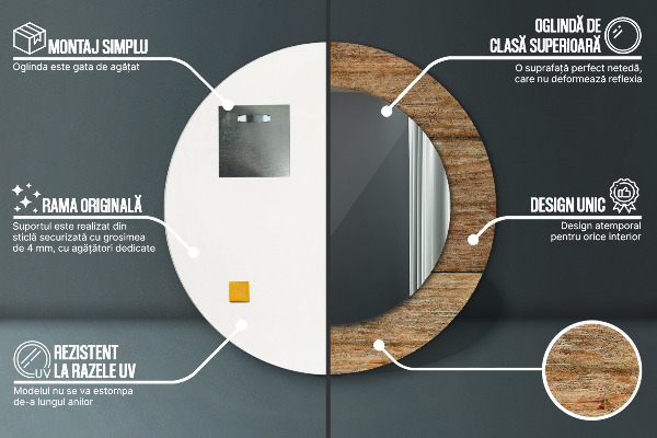 Rund spegel med tryck Gammalt trä