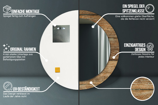 Rund spegel med tryck Gammalt trä