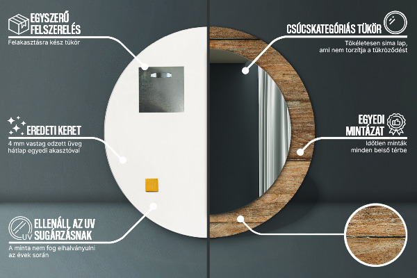 Rund spegel med tryck Gammalt trä