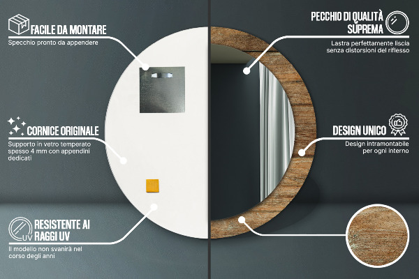 Rund spegel med tryck Gammalt trä