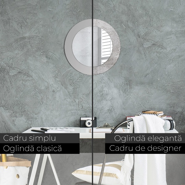 Rund spegel med tryck Grå betong