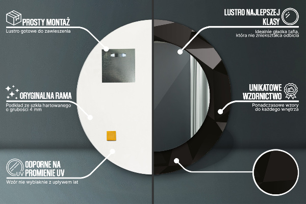 Rund spegel med tryck Abstrakt svart