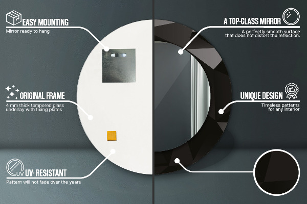 Rund spegel med tryck Abstrakt svart