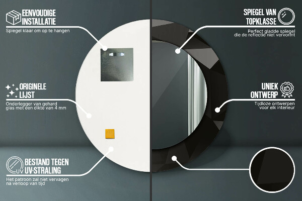 Rund spegel med tryck Abstrakt svart