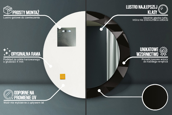 Rund spegel med tryck Abstrakt svart